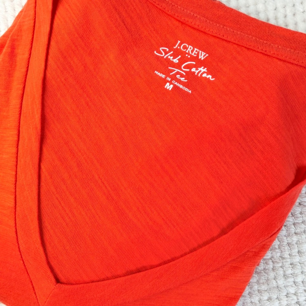 J.Crew Womens Slub Cotton V-Neck Short Sleeve Tee Orange Size M